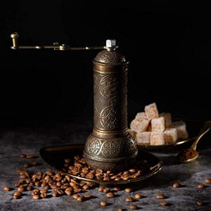 Coffee Grinder, Refillable Turkish Style Mill with Adjustable Grinder, Manual Coffee Mill with Handle, Antique Grinder Metal with Hand Crank, Adjustable Coarseness (Antique Gold)