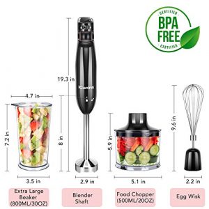 iCucina Hand Blender, 400 Watt Immersion Blender, Variable-Speed Hand Mixer with Whisk, Food Chopper, and Beaker