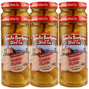 SANTA BARBARA OLIVE CO | Premium Individually Hand Stuffed Cocktail Olives | (5oz jars) (Garlic Stuffed) (Pack of 6)