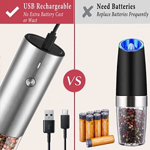 Electric Salt and Pepper Grinder Set - USB Rechargeable - No Battery Needed Modern Style - Automatic Black Peppercorn & Sea Salt Spice Mill Set with Adjustable Coarseness & LED Light Refillable