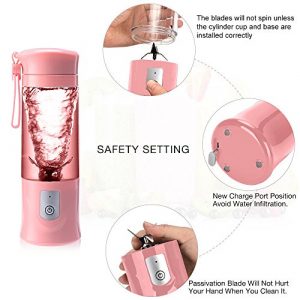 USB Electric Safety Juicer Cup, Fruit Juice mixer, Mini Portable Rechargeable Juicing Mixing Crush Ice Smoothie Travel Blender Mixer Machine ,350-420ml Water Bottle (Pink)