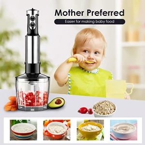 Toyuyugo Hand Blender, 500 Watt 6-Speed 4-in-1 Immersion Multi-Purpose Stick Blender with Egg Whisk, 600ml Container, Food Grinder Puree for Infant Food, Smoothies and Soups,Black,HB-6002 (Black)