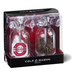 COLE & MASON Tap Salt and Pepper Grinder Set - Acrylic Mills Include Precision Mechanisms and Premium Sea Salt and Peppercorns