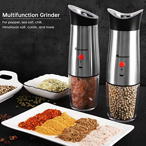 Rechargeable Electric Salt and Pepper Grinder Set: Automatic Gravity Stainless Steel Pepper Mill with Adjustable Coarseness, Refillable USB Black Peper Shakers, Gift for Home Kitchen Friends