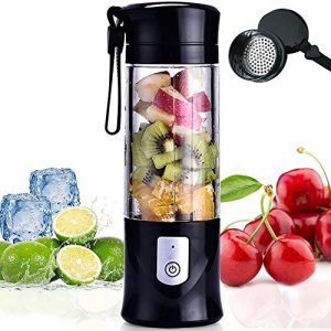 Portable Blender, USB Travel Juice Cup Baby Food Mixing Juicer Machince with Updated 6 Blades with Powerful Motor 4000mAh Rechargeable Battery,13Oz Bottle(black)