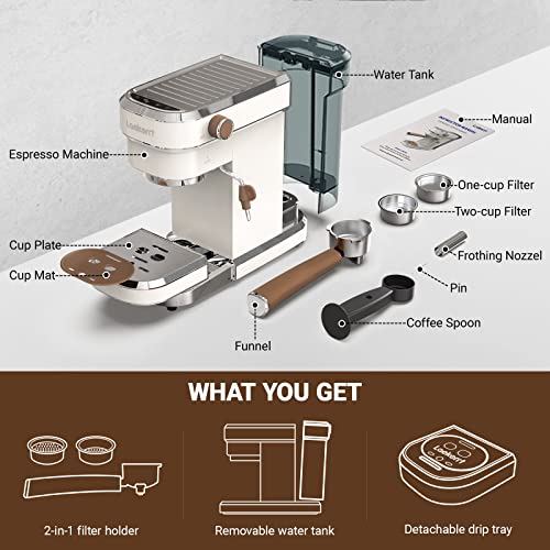 Espresso Machine Laekerrt 20 Bar Espresso Maker with Milk Frother Steam Wand, Professional Espresso Coffee Machine for home Barista (Pear White)