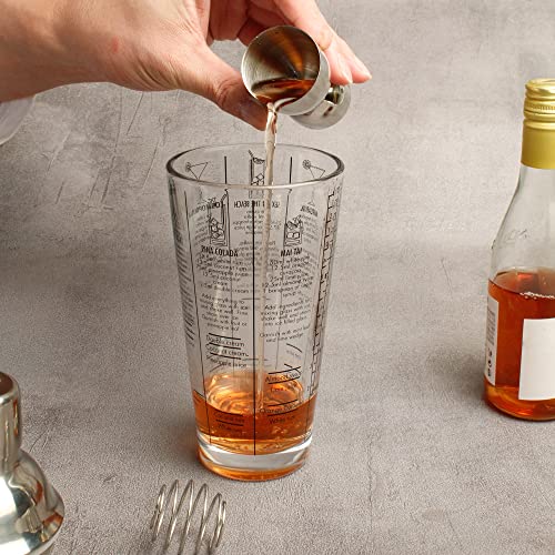 CocktaiL Shaker Set 14 OZ Stainless Steel Glass Bottle Bar Shaker Ball Spoon Jigger Ice Drink with Measurement by Barsrow