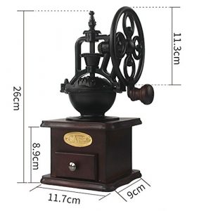 MOON-1 Manual Coffee Grinder Antique Cast Iron Hand Crank Coffee Mill With Grind Settings & Catch Drawer ，120 x 120 x 260mm.