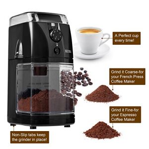 Secura Electric Burr Coffee Grinder Mill, Adjustable Cup Size, 17 Fine to Coarse Grind Size Settings for Drip, Percolator, French Press and Turkish Coffee Makers, Black