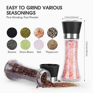 Hotder Premium Pepper and Salt Grinder Set of 2-Refillable Coarseness Adjustable Pepper Mill Shaker with Glass Body Christmas Gift( Two Pack),(Not Include Salt and Pepper)