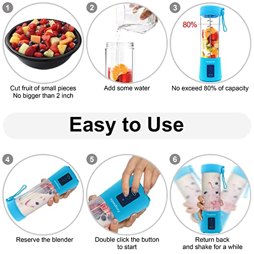 Portable Blender for Shakes and Smoothies Personal Blender USB Rechargeable Small Smoothie Blender (Blue)