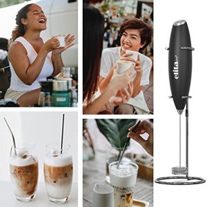 ULTRA HIGH SPEED MOTOR 19,000 RPM !, Milk Frother, With DOUBLE WHISK and STAND For quick preparation of Coffee foam, Cappuccino And Hot Chocolate (Black)