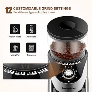 Conical Burr Coffee Grinder, Stainless Steel Adjustable Burr Mill with 12 Precise Coffee Grinder Settings for 2-12 Cups, 3.2OZ Large Capacity for Espresso, Drip, French Press and Percolator Coffee