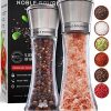 Salt & Pepper Grinder Set of 2 - Refillable Mills & Shakers - For Pink Himalayan & Sea Salt, Black Peppercorn, Spices - Stainless Steel, Large Glass - Adjustable Ceramic Coarse - Premium Gift Box Pack