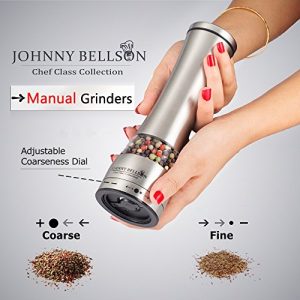 Premium Stainless Steel Salt and Pepper Grinder Set - Pepper Mill and Salt Mill, Spice Grinder with Adjustable Coarseness, Ceramic Rotor, Tall Salt and Pepper Shaker, Brushed Stainless - Free eBook