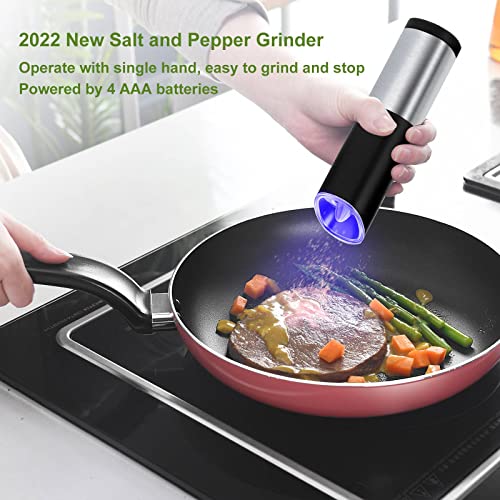 Electric Salt and Pepper Grinder Mill Set with Safety & Gravity Switch, 2022 Upgraded Stainless Steel Automatic Pepper Grinder with Adjustable Coarseness, One Handed Operation, Battery Powered