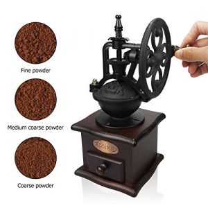 Manual Coffee Grinder, Untimaty Vintage Style Wooden Hand Grinder Hand Coffee Grinder Antique Cast Iron Roller Classic French Press Coffee Mill Hand Crank Coffee Grinders With Brush