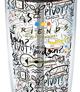 Tervis Warner Brothers - Friends Pattern Insulated Tumbler with Wrap and Black Lid, 1334012, 16 oz, Clear