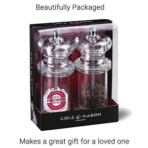 COLE & MASON 505 Salt and Pepper Grinder Set - Clear Acrylic Mills Includes Precision Mechanisms and Premium Sea Salt and Peppercorns