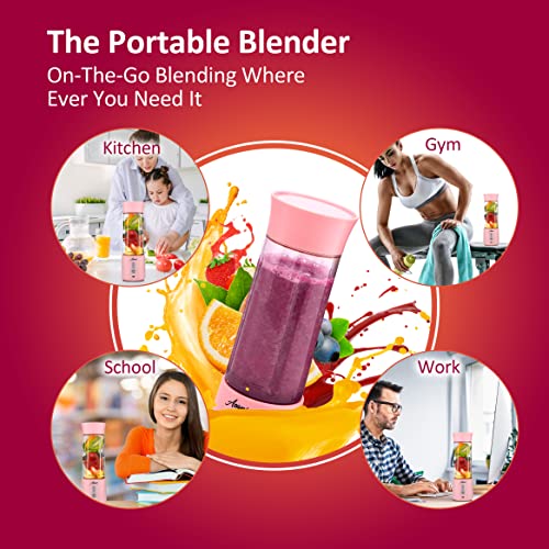 Portable Blender for Shakes and Smoothies, USB Rechargeable Personal Blender, Mini Blender with a 17.6oz Capacity, Strong Stainless-Steel Blades, and Powerful Motor, For Travel, Camping, Gym (Pink)