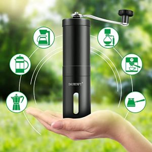 DAURUNFY Manual Coffee Grinder Portable Hand Coffee Bean Mill with Ceramic Adjustable Knob Setting Stainless Steel Coffee Grinder in Kitchen and Hiking (BLACK)