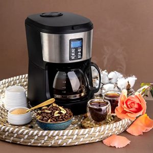 Mixpresso 5-Cup Drip Coffee Maker Programmable Grind & Brew Auto Start Coffee Maker with Built–in Coffee Grinder, Glass Carafe, Washable Coffee Filter & Scoop Included, Coffee Grinder And Maker All In One