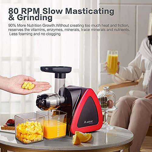 Aobosi Slow Masticating Juicer Machine, Cold Press juicer Extractor, Quiet Motor, Reverse Function, High Nutrient Fruit and Vegetable Juice with Juice Jug & Brush for Cleaning, Red