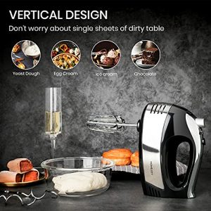 Hand Mixer Electric,HOMEJOY Upgrade 5-Speed Hand Mixer with Turbo,Kitchen Hand Held Mixer with Box,5 Stainless Steel Accessories, for Egg, Cake, Cream, Dough,Black