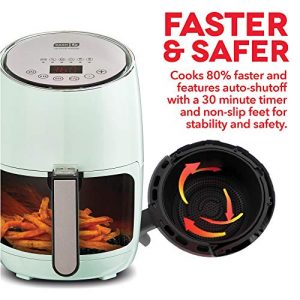 DASH Compact Electric Air Fryer + Oven Cooker with Digital Display, Temperature Control, Non Stick Fry Basket, Recipe Guide + Auto Shut Off Feature, 1.6 L, up to 2 QT, Aqua (DCAF155GBAQ02)