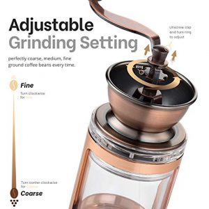 MITBAK Manual Coffee Grinder With Adjustable Settings| Sleek Hand Coffee Bean Burr Mill Great for French Press, Turkish, Espresso & More | Premium Coffee Gadgets are an Excellent Coffee Lover Gift