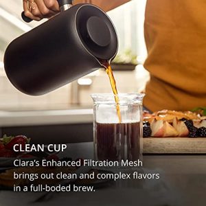 Fellow Clara French Press Coffee Maker - Portable Stainless Steel Coffee Press, Insulated Manual Brewer, Matte Black with Walnut Accents, 24 oz