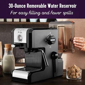 Mr. Coffee Easy Maker | Authentic Pump Espresso Machine, 6 Piece, Chrome/Black