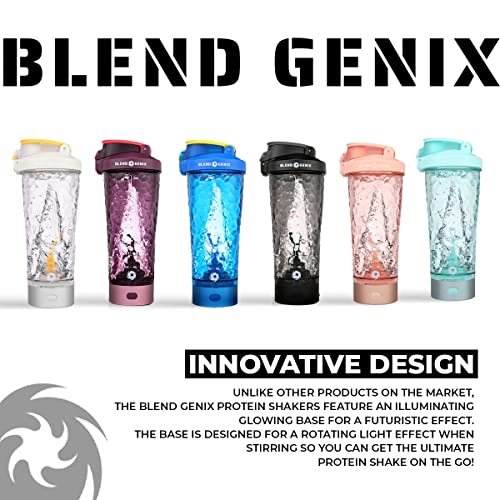 Blend Genix Premium Electric Protein Shaker Bottle,Powerful,Lightweight Vortex Mixer, Made with Tritan-BPA Free-24oz-USB Magnetic Rechargeable Shaker Cup For Making Protein Shakes (Black)
