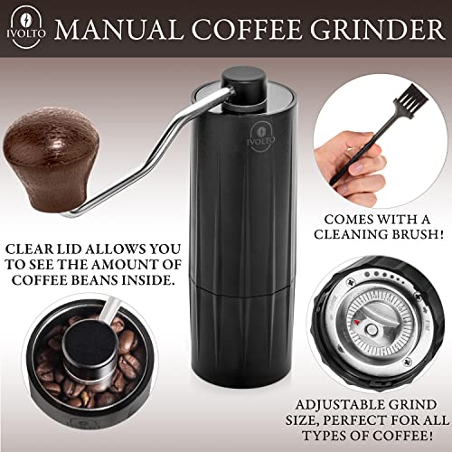 Volt-7 Manual Coffee Grinder With Stainless Steel Conical Burr and 28 Adjustable Settings - Fast and Efficient Grinding for Aeropress, Pour Over, Espresso, French Press, and Drip Coffee by IVOLTO