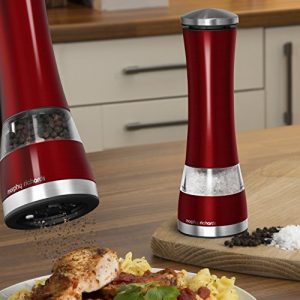 Morphy Richards Accents Electronic Salt and Pepper Mill Set, Red, Stainless Steel, Red