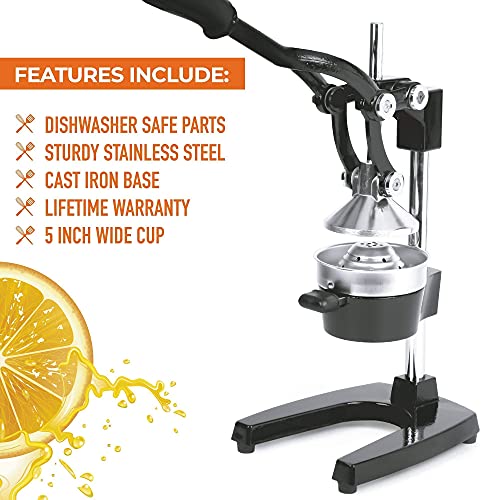 Zulay Professional Citrus Juicer - Manual Citrus Press and Orange Squeezer - Metal Lemon Squeezer - Premium Quality Heavy Duty Manual Orange Juicer and Lime Squeezer Press Stand, Black