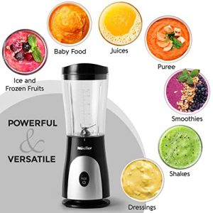Mueller Ultra Bullet Personal Blender for Shakes and Smoothies with 15 Oz Travel Cup and Lid, Juices, Baby Food, Heavy-Duty Portable Blender & Food Processor, Black