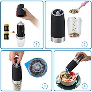 Electric Pepper Mill Grinder, SUMLINK Electric Pepper Mill Salt Mill Spice Tall Power Shaker, Automatic One Hand Pepper Mills with LED Light, Adjustable Ceramic Coarseness 2 Pack