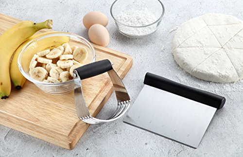 Spring Chef - Dough Blender and Pastry Cutter, Stainless Steel Nut, Pie, Pastry and Dough Cutter and Scraper, Multipurpose Baking Tools with Soft Grip Handles, Black