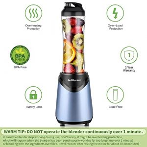La Reveuse Smoothies Blender Personal Size 300 Watts with 18 oz BPA Free Portable Travel Sports Bottle (Light Blue)