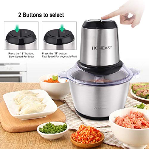 HOMEASY Meat Grinder Electric, Food Processor 2L Stainless Steel Meat Blender Food Chopper for Meat, Vegetables, Fruits and Nuts with 4 Sharp Blades, 350W, 8 Cups, 110V