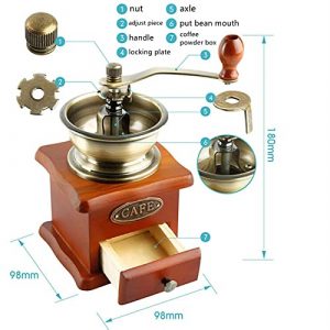 Peahog Manual Coffee Grinder, Vintage Style Wooden Hand Grinder with 3 models Adjustable Settings,Classic French Press Coffee Mill Hand Crank Coffee Grinders