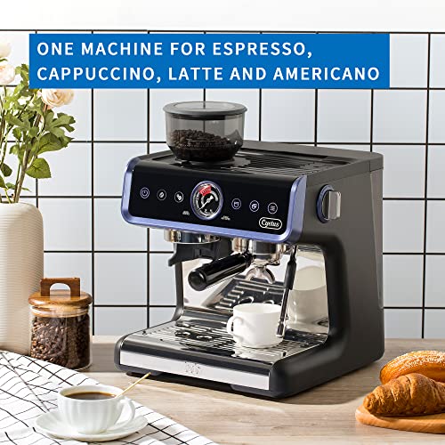 CYETUS All in One Espresso Machine for Home Barista CYK7601, Coffee Grinder, Milk Steam Frother Wand, for Espresso, Cappuccino and Latte, Black