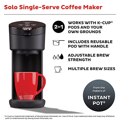 Instant Pot Solo 2-in-1 K-Cup Pod and Ground Coffee Maker, Nespresso Capsules and K-Cup Pods with Reusable Coffee Pod for Ground Coffee, 8 to 12oz. Brew Sizes, 40oz Reservoir