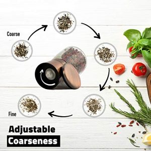 Premium Salt and Pepper Grinder Set - Best Copper Stainless Steel Mill for Home Chef, Magnetic Lids, Smooth Ceramic Spice Grinders with Easy Adjustable Coarseness, Top Salt and Pepper Shakers - 6 Oz