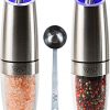 KSL Gravity Electric Salt and Pepper Grinder Set - Battery Operated Mill, Automatic Shaker w/ Light