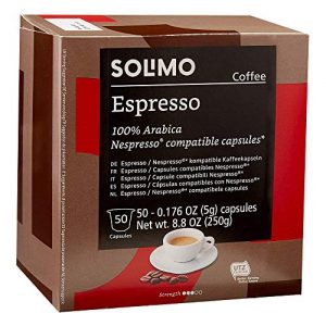 Amazon Brand - Solimo Espresso Capsules 50 CT, Compatible with Nespresso Original Brewers