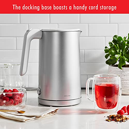 ZWILLING Enfinigy Cool Touch 1.5-Liter Electric Kettle, Cordless Tea Kettle & Hot Water, Silver