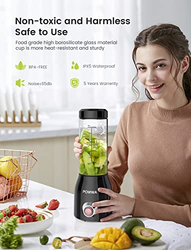 Personal Blenders, POWWA Upgraded Ultra-Sharp Blender for Shakes and Smoothies, BPA-Free 500ML Mini Juice Mixer with 4 3D Stainless Steel Blades, IPX5 Waterproof One-Button Operation Small Juicer