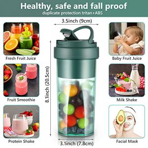 Portable Blender, Rechargeable Handheld Personal Blender for Juice, Shakes and Smoothies, Tritan BPA-Free 19oz Sport Bottle, 6 Blades and USB 4400mAh Strong Power, One-handed Drinking Juicer for Home, Gym, Outdoors (Green)